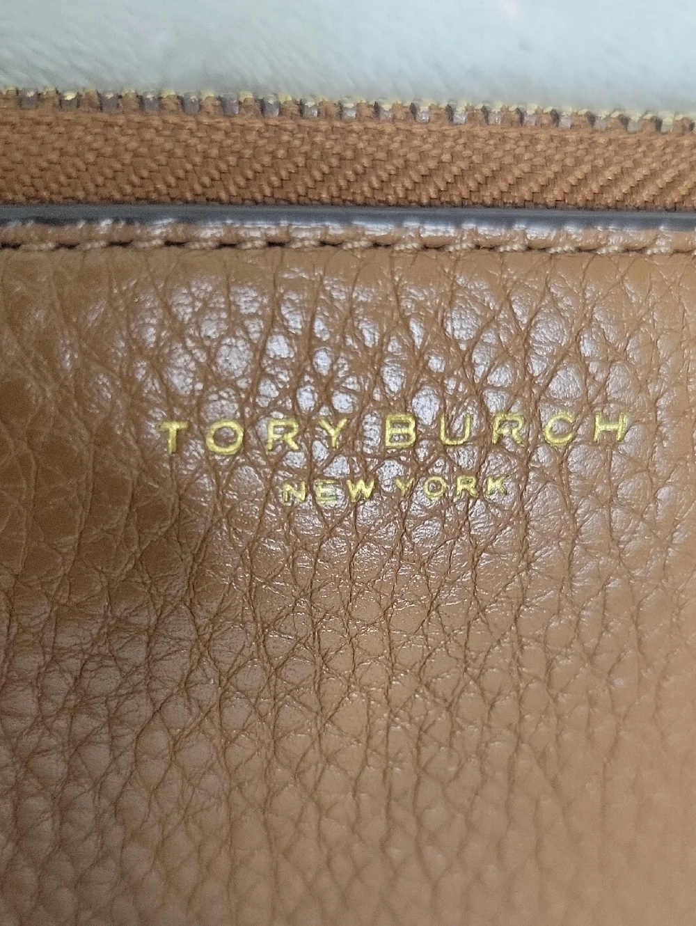 Tory Burch Pebble Grained Tan Leather Zip AROUND Wallet